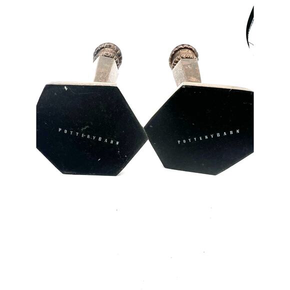 Vintage Pottery Barn Silver Candle Stick Holders Hexagon Heavy Set 9.5‎ Inches - Picture 2 of 5